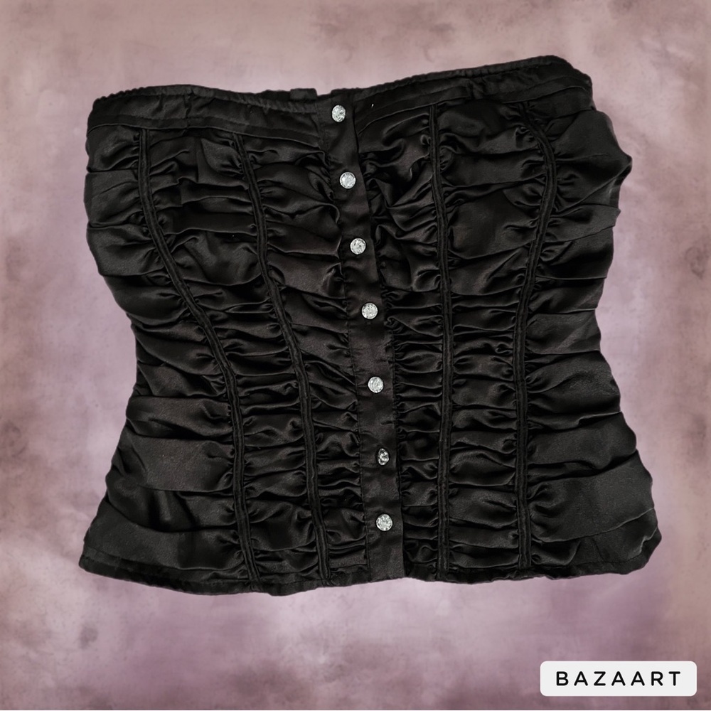 silk satin cropped ruche corset top